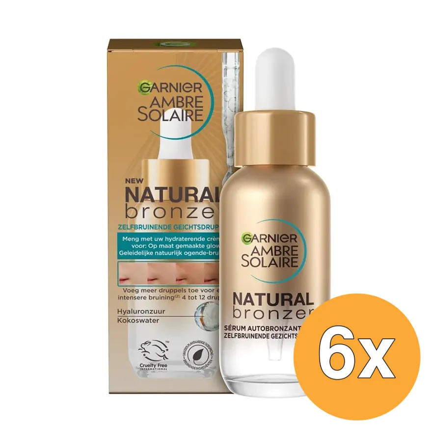 6x Garnier Ambre Solaire Natural Bronzer Self-Tan Drops (30 ml)