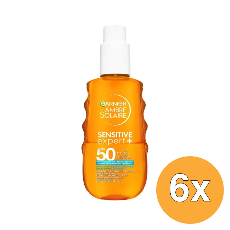 6x Garnier Ambre Solaire Sensitive Expert Hydraterend Met Watertextuur Spf50 (6 x 150 ml)
