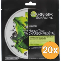 20x Garnier Skin Active Masker Tissues Pure Charcoal (28 gr)