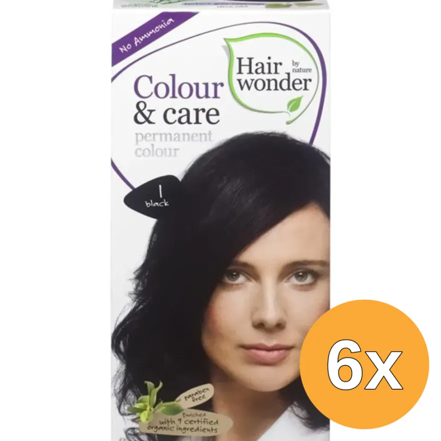 6x Hairwonder Colour & Care 1 black (100 ml)