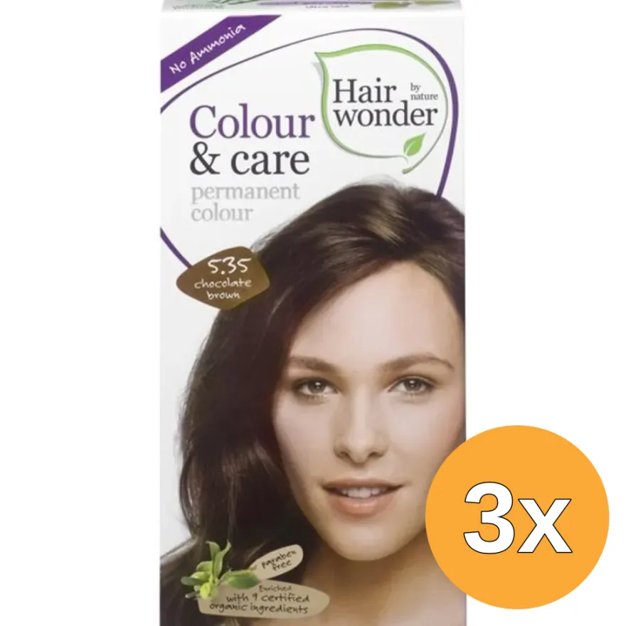 3x Hairwonder Colour & Care 5.35 Chocolate Brown (100 ml)