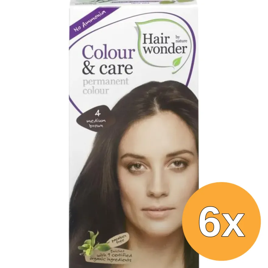 6x Hairwonder Colour & Care 4 Medium Brown (100 ml)