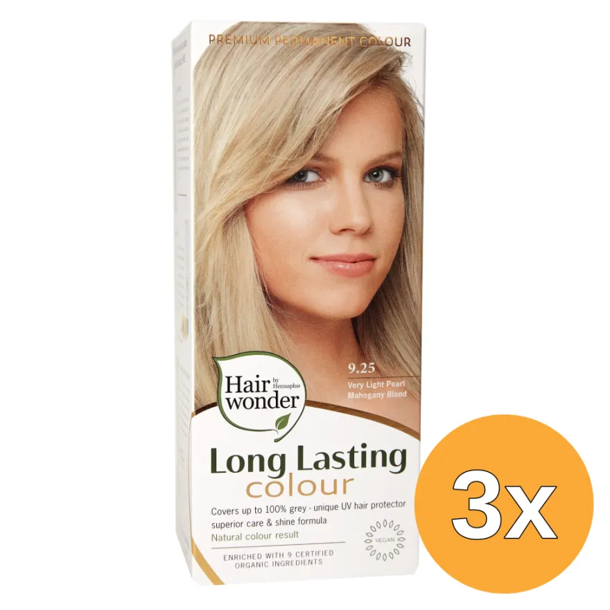 3x Hairwonder Long Lasting Colour Very Light Pearl Mahogany Blond 9.25 (100 ml)