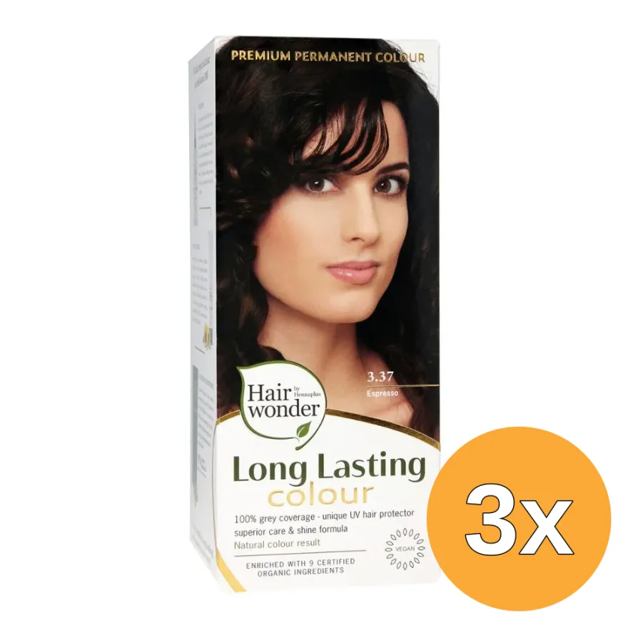 3x Hairwonder Long Lasting Colour 3.37 Espresso (100 ml)
