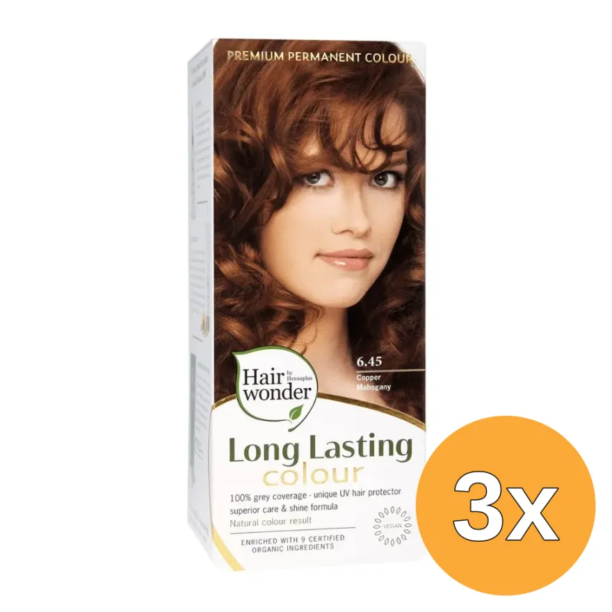 3x Hairwonder Long Lasting Colour 6.45 Copper Mahogany (100 ml)
