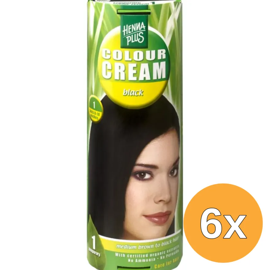 6x Hennaplus Colour cream black 1 (60 ml)