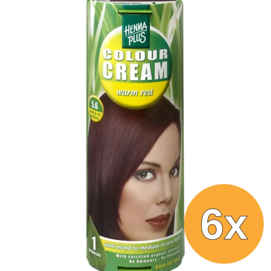 6x Hennaplus Colour Cream 5.6 Warm Red (60 ml)