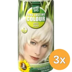 3x Hennaplus Long Lasting Colour 00 Blonde Coupe Soleil (140 ml)