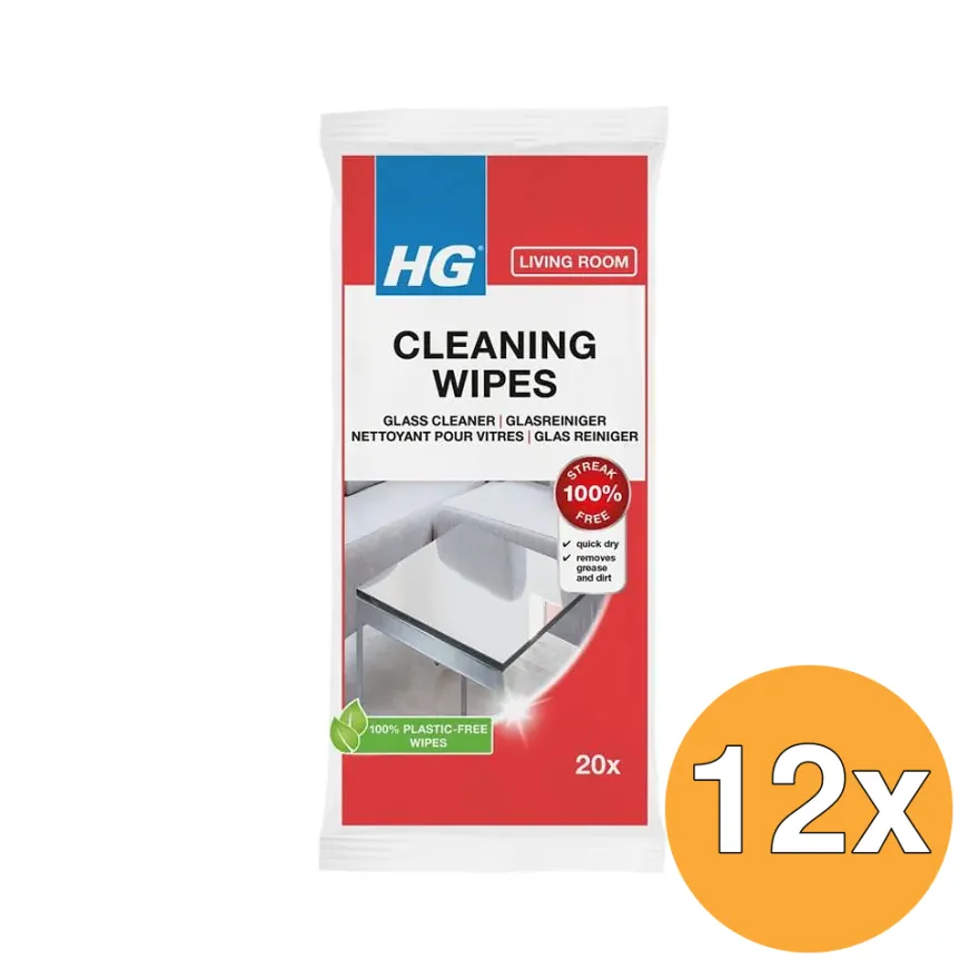 12x HG Glasreiniger Wipes (20 stuks)