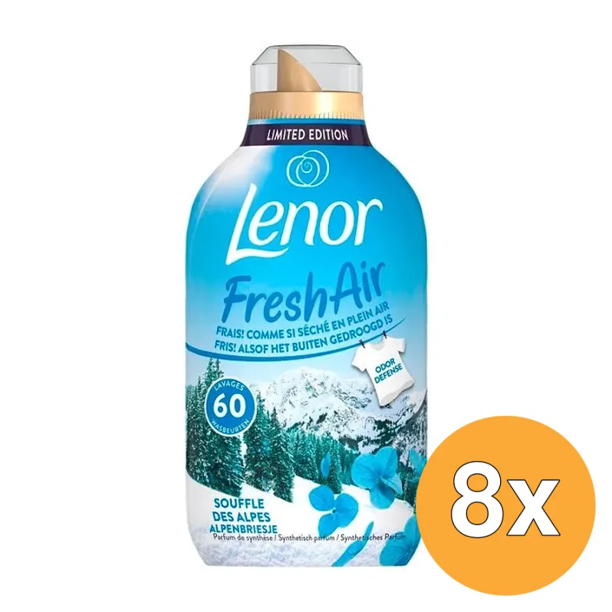 8x Lenor Wasverzachter Fresh Air Alpen Briesje 60 Wasbeurten (840 ml)