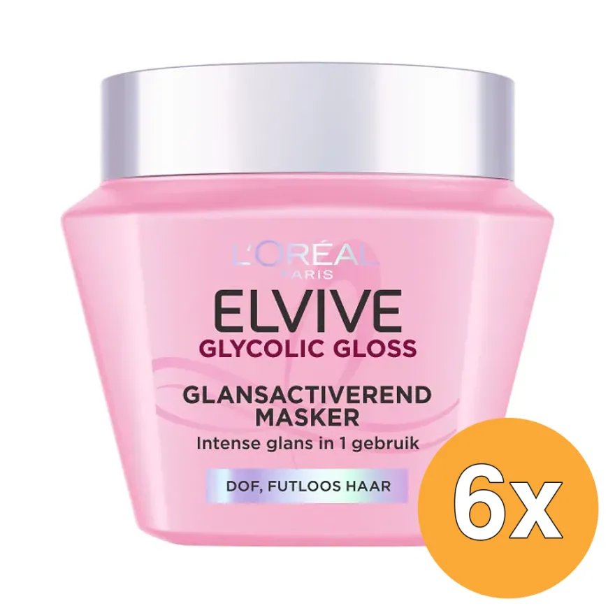 6x L’Oréal Paris Elvive Glycolic Gloss Haarmasker (6 x 300 ml)