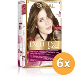 6x L’Oréal Paris Excellence Creme 6 Donkerblond (1 set)