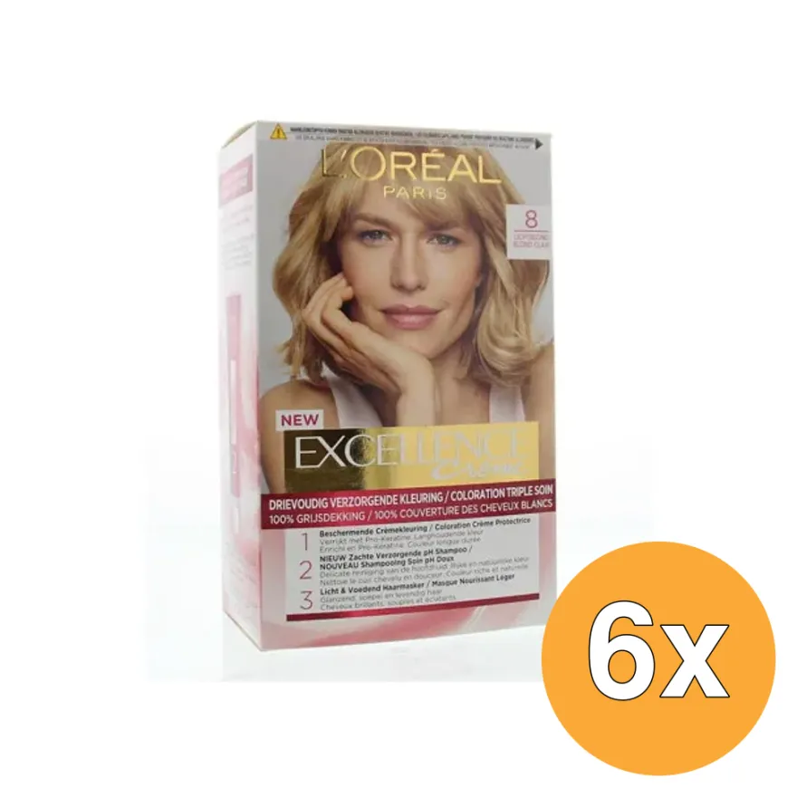 6x L’Oréal Paris Excellence Creme 8 Lichtblond (1 set)