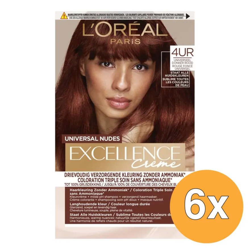 6x L’Oréal Paris Excellence Creme Universal Nudes 4Ur Donker Rood (1 stuk)