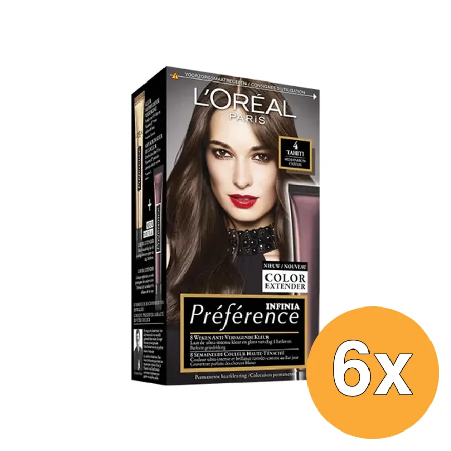 6x L’Oréal Paris Preference 4 Middenbruin (1 set)