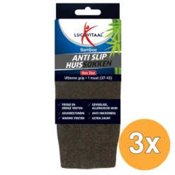 3x Lucovitaal Bamboe Anti Slip Huissokken One Size (1 Paar)