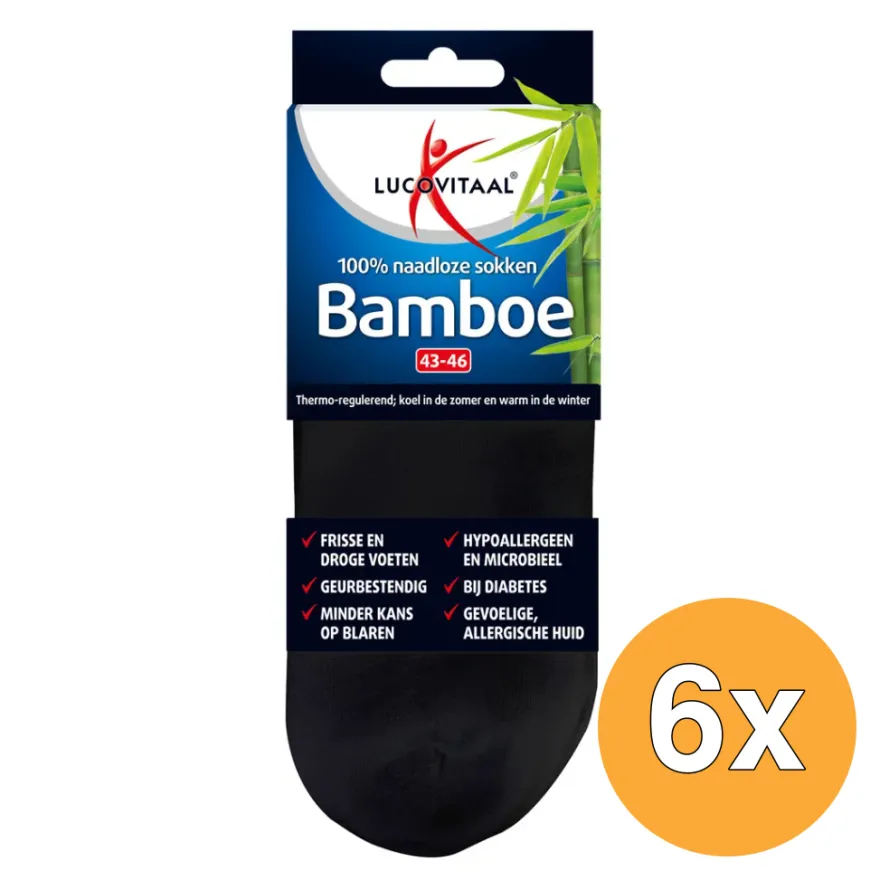 6x Lucovitaal Bamboe Enkelsokken Zwart 43-46 (1 paar)