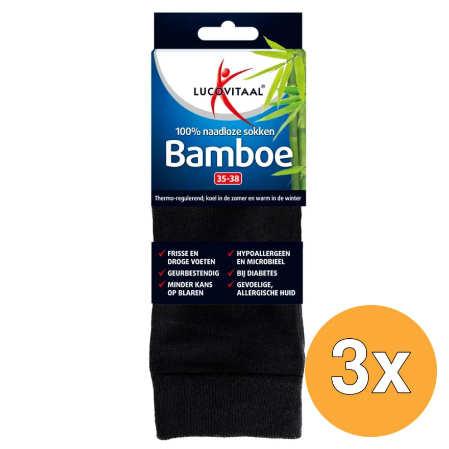 3x Lucovitaal Bamboe Lange Sokken Zwart 35-38 (1 paar)