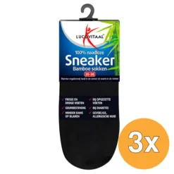 3x Lucovitaal Bamboe Sneakersokken Zwart 35-38 (1 paar)
