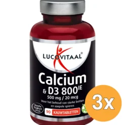 3x Lucovitaal Calcium 500mg + D3 20mcg (90 kauwtabletten)