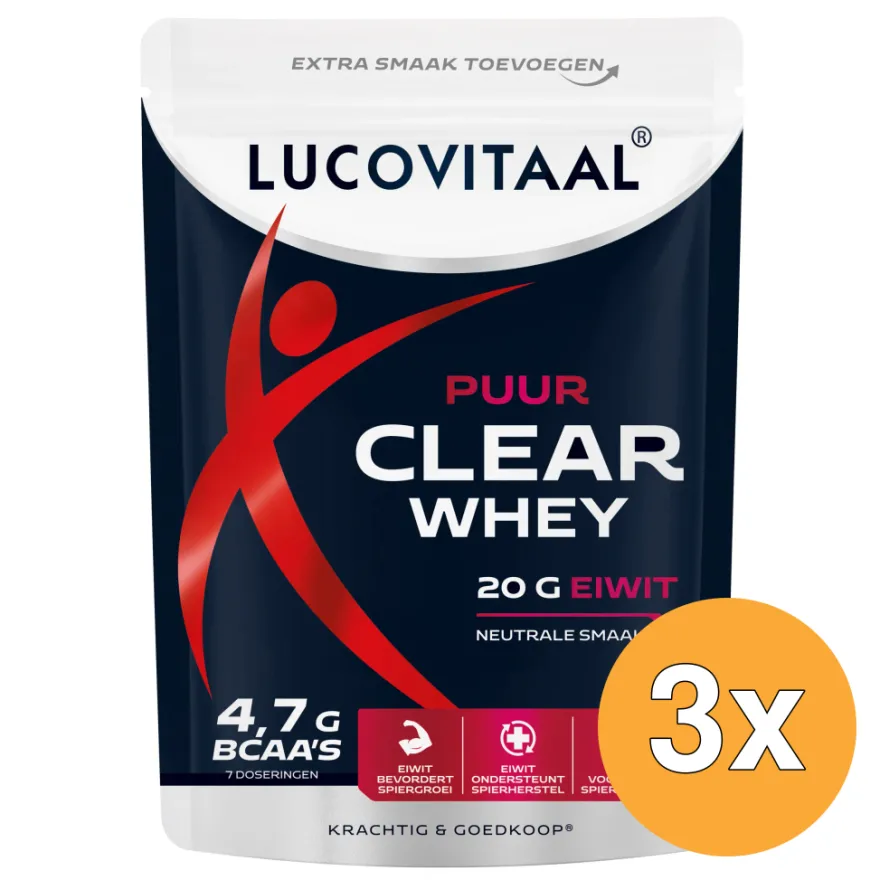 3x Lucovitaal Clear Whey poeder Puur Vega (175 gr)