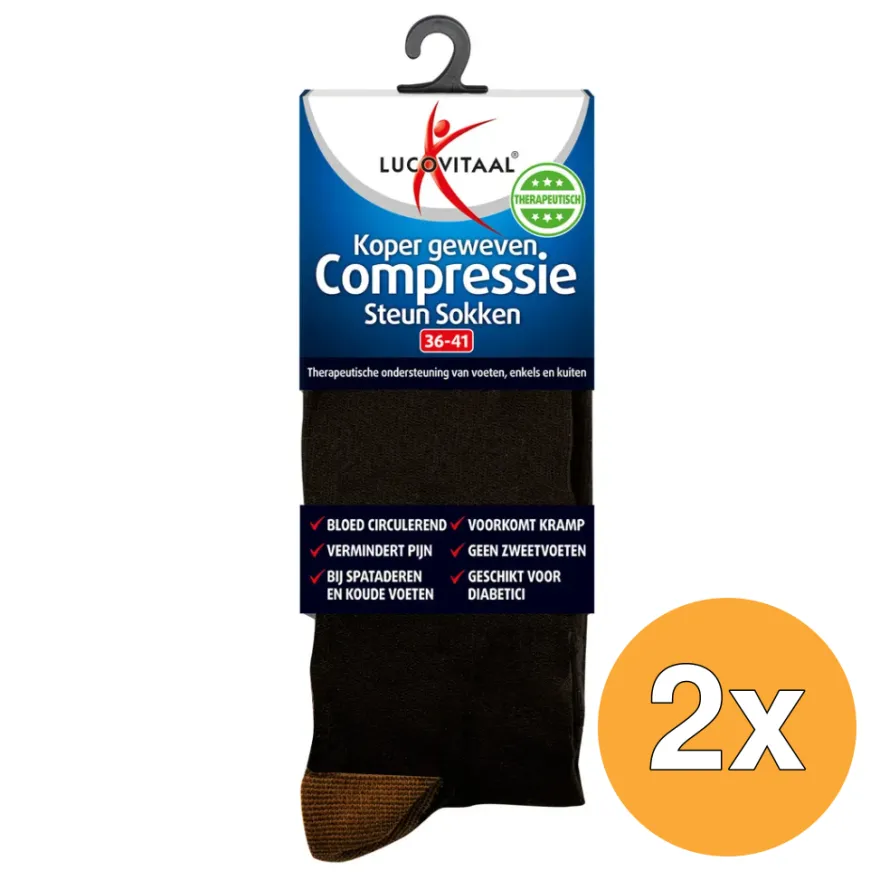 2x Lucovitaal Koper Compressie Sokken 36-41 Zwart (1 paar)