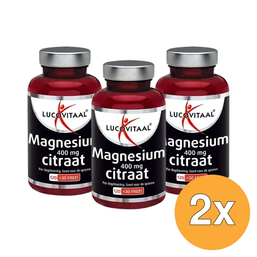 2x Lucovitaal Magnesium Citraat 400mg 3-pack (450 tabletten)