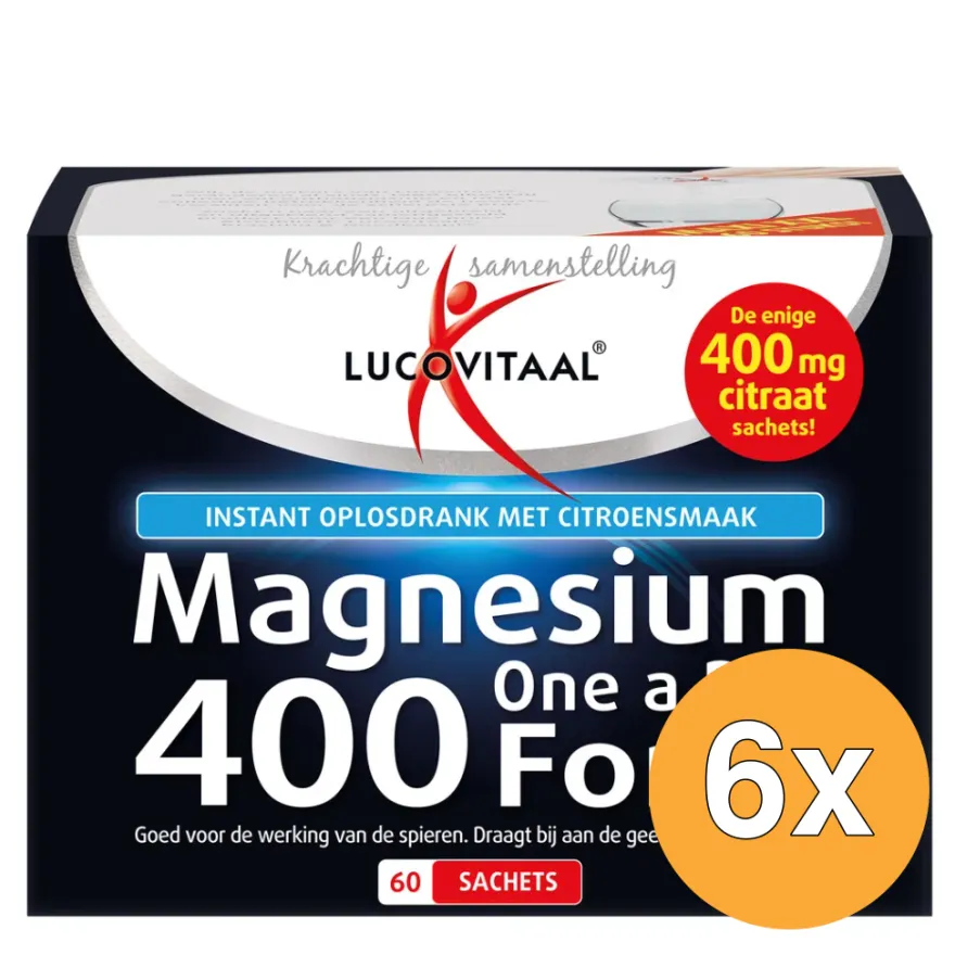 6x Lucovitaal Magnesium Citraat Poeder 400mg (60 zakjes)