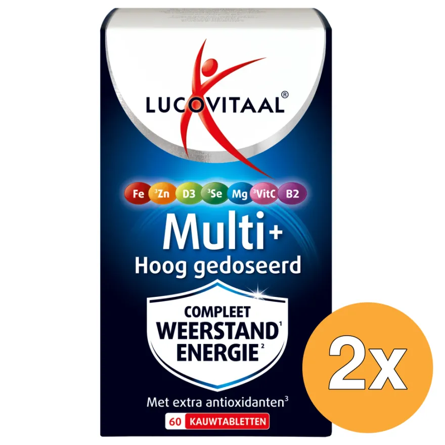 2x Lucovitaal Multi+ Weerstand Hoog Gedoseerd (60 kauwtabletten)