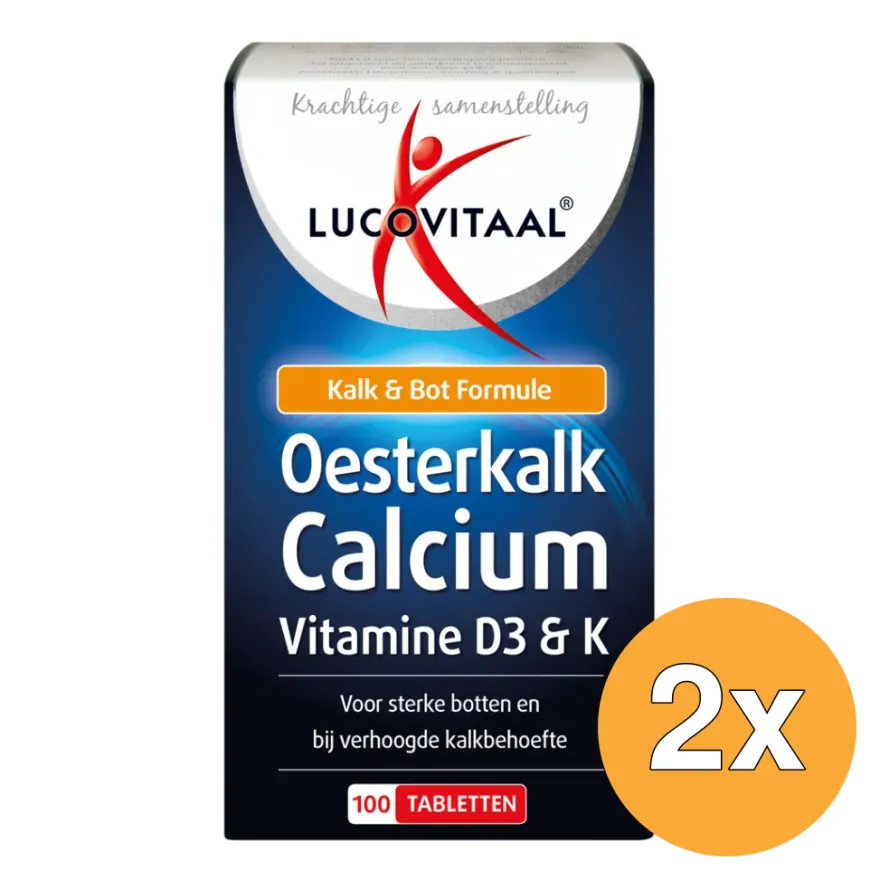 2x Lucovitaal Oesterkalk Calcium Vitamine D3 & K (100 tabletten)