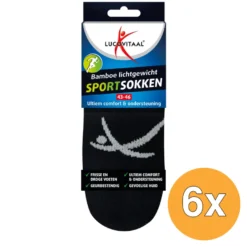 6x Lucovitaal Sportsok Bamboe 43-46 zwart (1 paar)