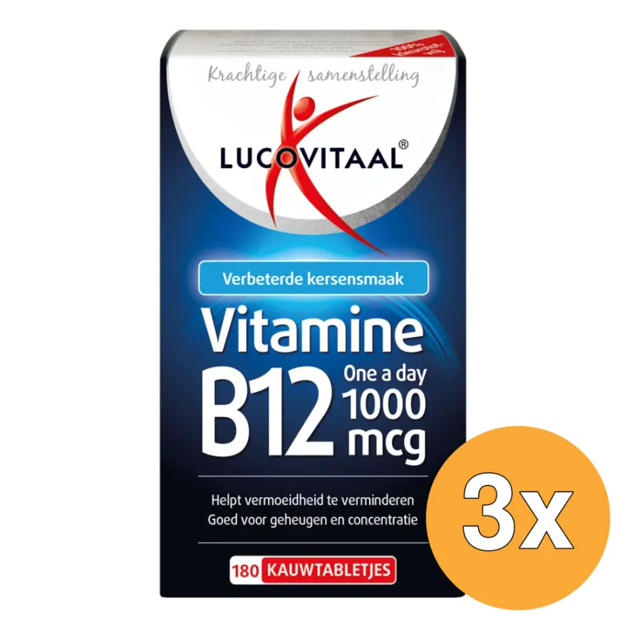 3x Lucovitaal Vitamine B12 1000mcg (180 kauwtabletten)