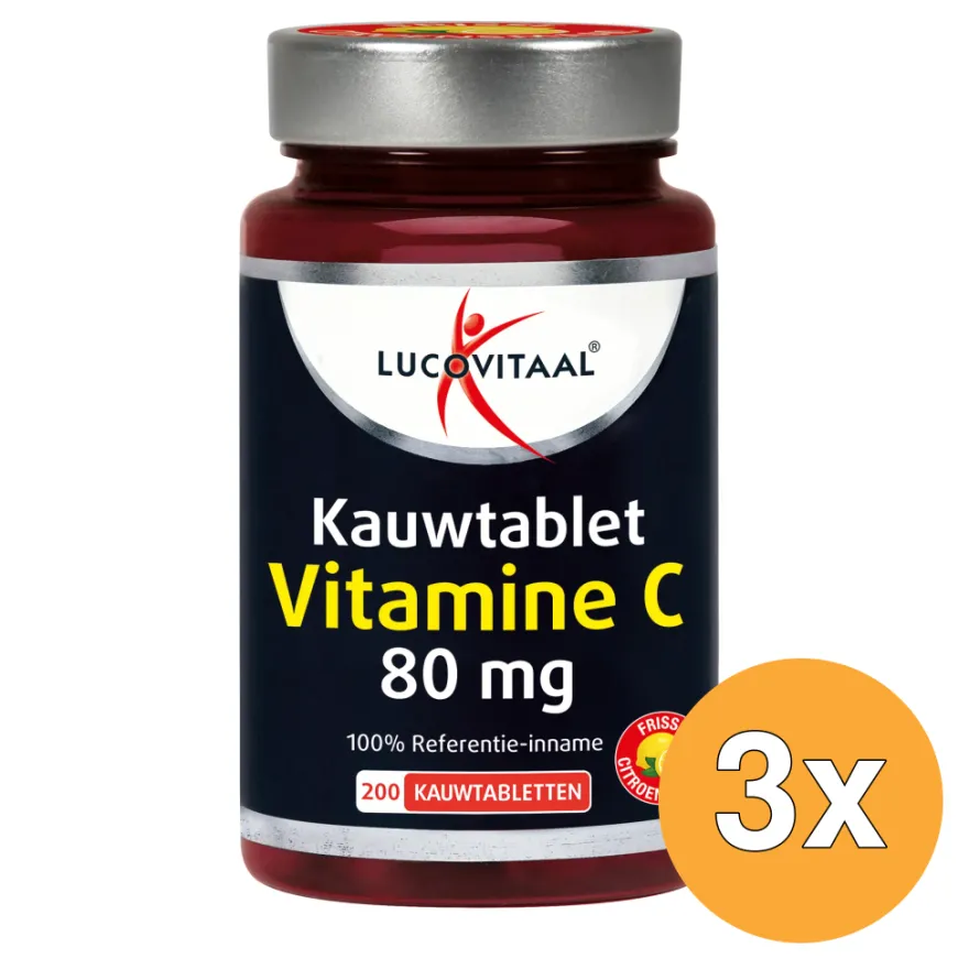 3x Lucovitaal Vitamine C 80mcg Kauwtablet Citroen (200 tabletten)