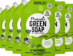 6x Marcel’s Green Soap Afwasmiddel Navulling Basilicum & Vetiver (500 ml)