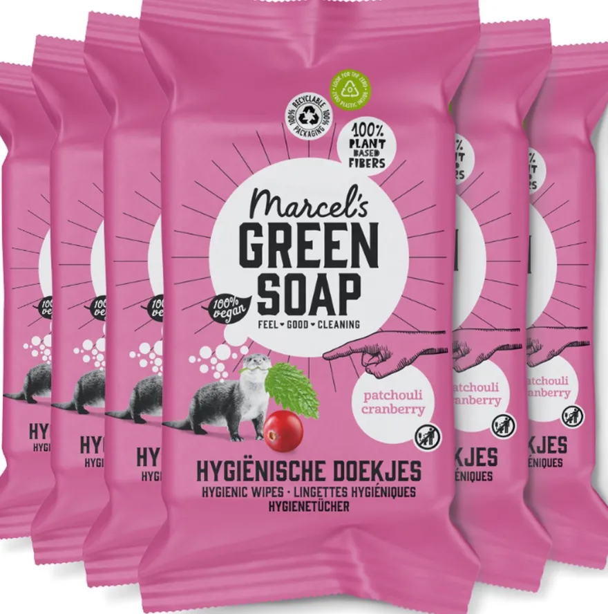 6x Marcel’s Green Soap Cleansing Wipes Patchouli & Cranberry Bio (60 stuks)