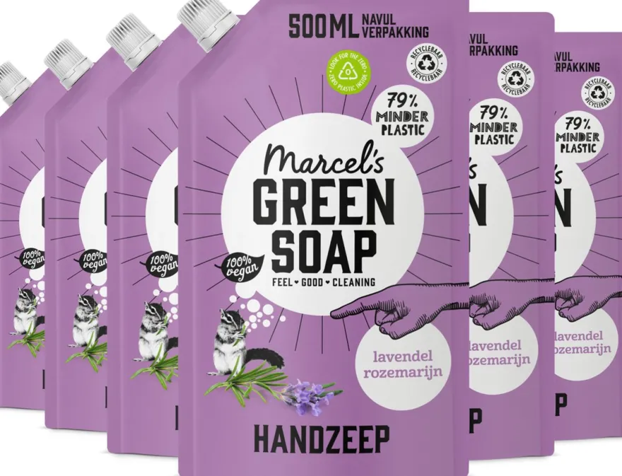 6x Marcel’s Green Soap Handzeep lavendel & rozemarijn navul (500 ml)