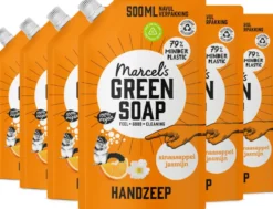 6x Marcel’s Green Soap Handzeep sinaasappel & jasmijn navul (500 ml)