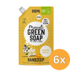 6x Marcel’s Green Soap Handzeep Vanille & Amber Navulling (500 ml)