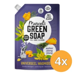 4x Marcel’s Green Soap Wasmiddel Amber & Ylang Ylang Navulling (1000 ml)
