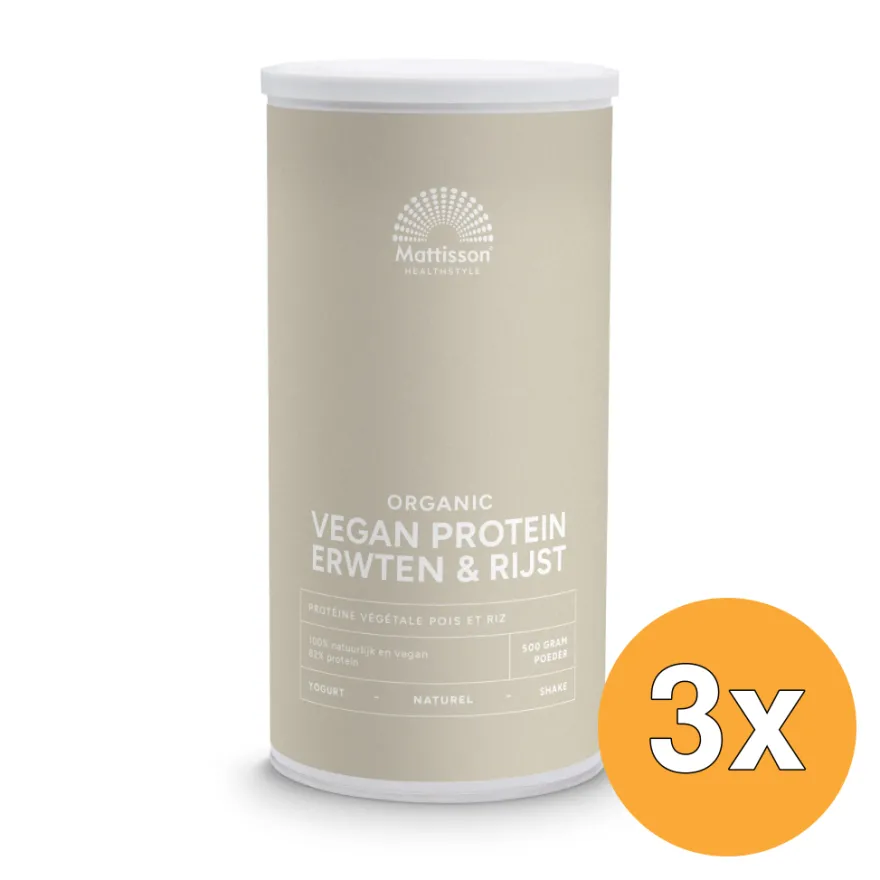 3x Mattisson Vegan Protein Erwten & Rijst Naturel Bio (500 gr)
