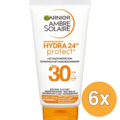 6x Mini Garnier Ambre Solaire Hydra 24 Zonnemelk SPF 30 (50 ml)