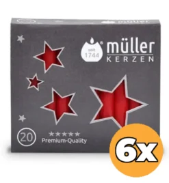 6x Müller Kerzen Kerstboomkaars 120/12 Rood (20 stuks)