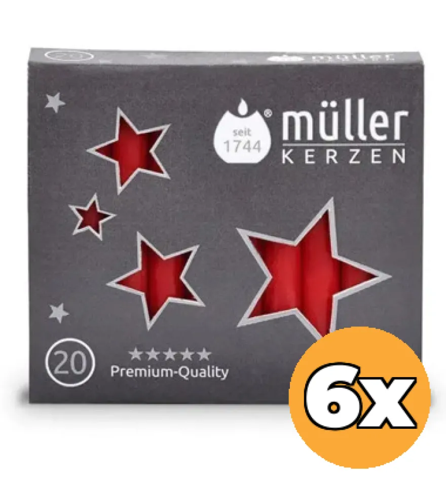 6x Müller Kerzen Kerstboomkaars 120/12 Rood (20 stuks)