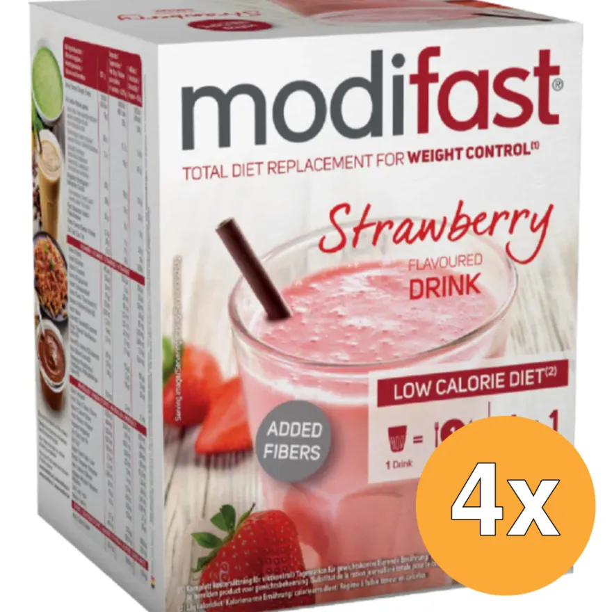 4x Modifast Intensive Milkshake Aardbei 8 Zakjes (440 gr)