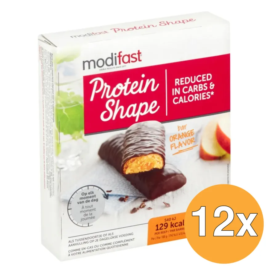 12x Modifast Protein Shape Reep Pure Chocolade/Sinaasappel (6 x 31 gr)
