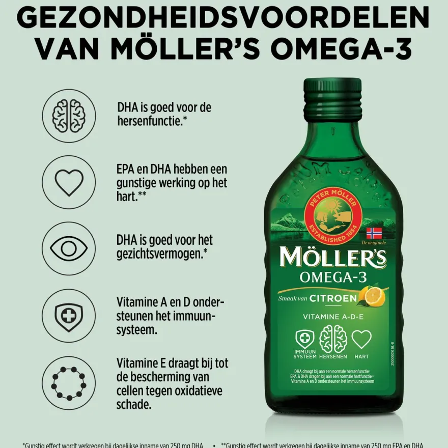 6x Mollers Omega-3 Levertraan Citroen (250 ml)