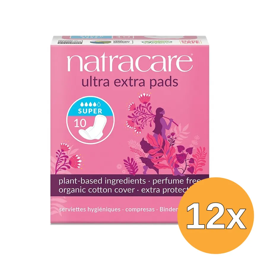 12x Natracare Maandverband ultra extra super (10 stuks)