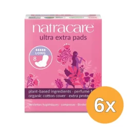 6x Natracare Maandverband Ultra Extra Pads Long (8 stuks)
