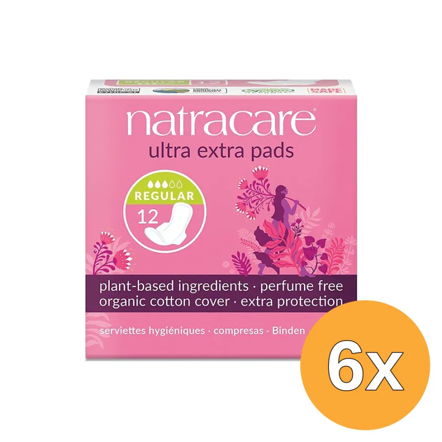 6x Natracare Maandverband Ultra Extra Pads Regular (12 stuks)