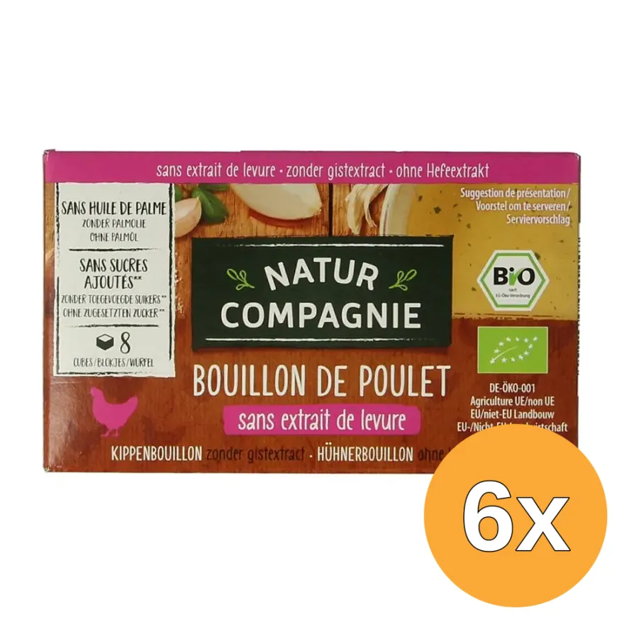 6x Natur Compagnie Kippenbouillonblokjes Zonder Gist Bio (8 stuks)